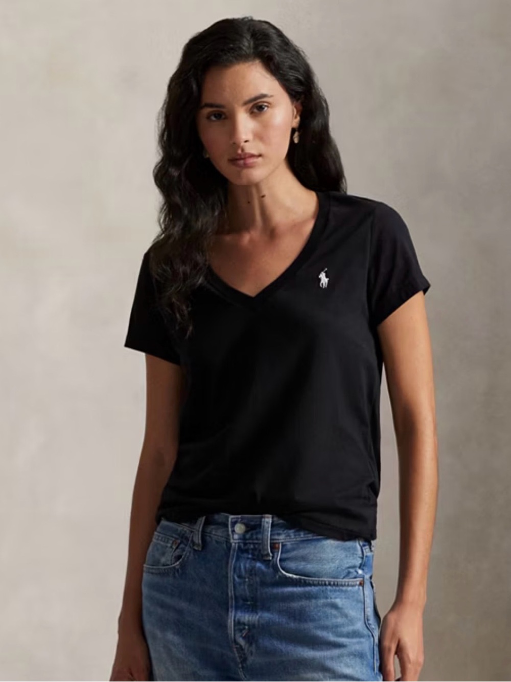 Polo by Ralph Lauren Black V-Neck Short Sleeve Tee with White Pony Logo
